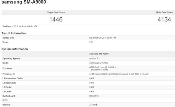 Thông số Galaxy A9 bị rò rỉ.