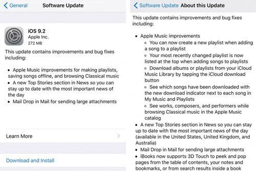 Apple cập nhật iOS 9.2 cho người dùng iPhone và iPad