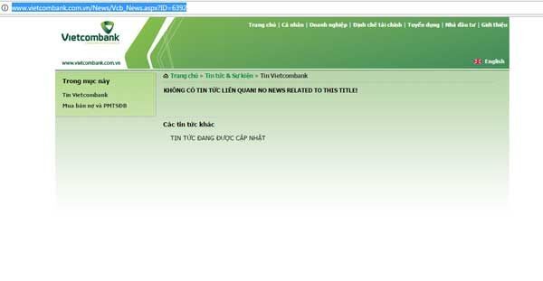 Sau TPBank, đến lượt website Vietcombank "có vấn đề"