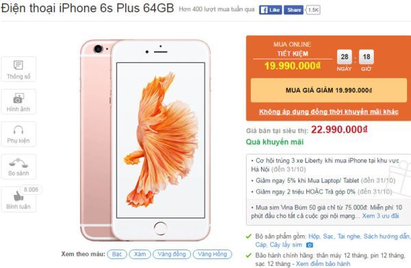 iPhone 6s và iPhone 6s Plus giảm giá sốc