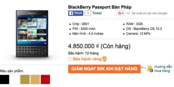BlackBerry Passport tiếp tục hạ nhiệt, giá chỉ còn 4.8 triệu đồng  - 1