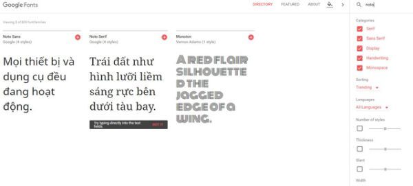 Mẫu font Noto dành cho tiếng Việt