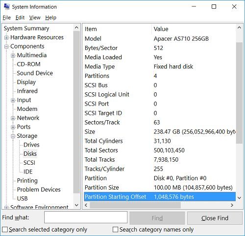 Kiểm tra vị trí bắt đầu của các phân vùng trong ổ SSD