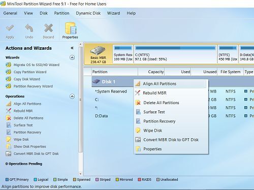 Công cụ MiniTool Partition Wizard giúp sắp xếp lại các phân vùng ổ SSD.