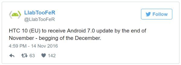 HTC 10 sắp được cập nhật Android 7.0 Nougat