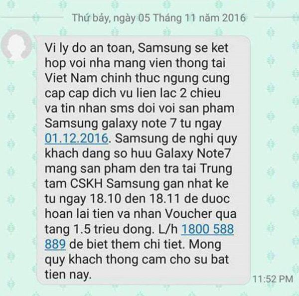 Galaxy Note 7 chưa bị chặn liên lạc tại Việt Nam