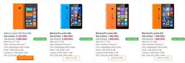 Một loạt mẫu smartphone Lumia giảm giá hấp dẫn