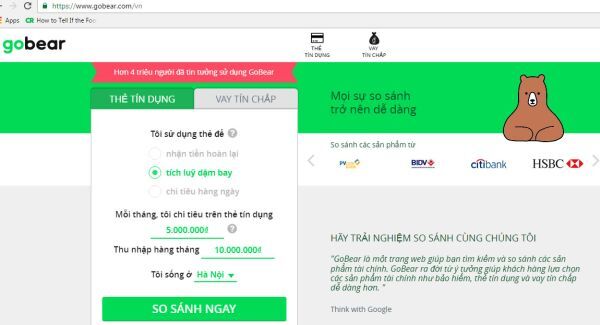 Gobear: Website cung cấp dịch vụ so sánh thẻ tín dụng và vay tín chấp