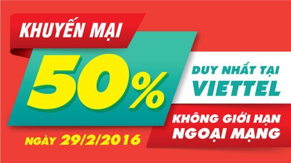 Viettel khuyến mại 50% giá trị thẻ nạp trong 