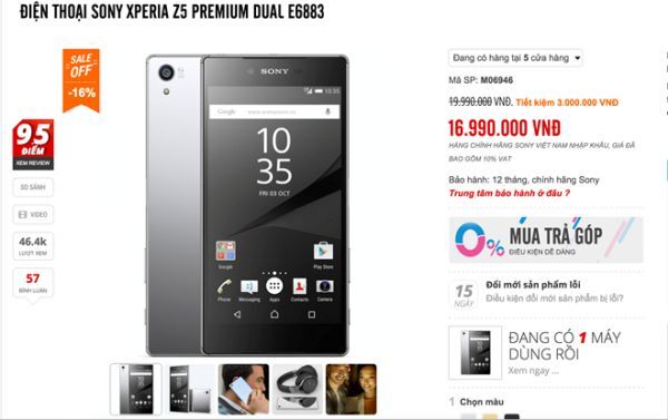 Xperia Z5 Premium giam 3 trieu dong