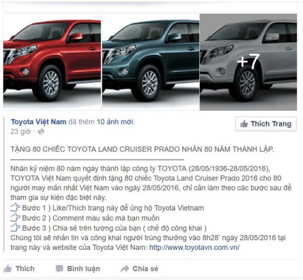 Toyota, Honda bị mạo danh fangape lừa người dùng Facebook