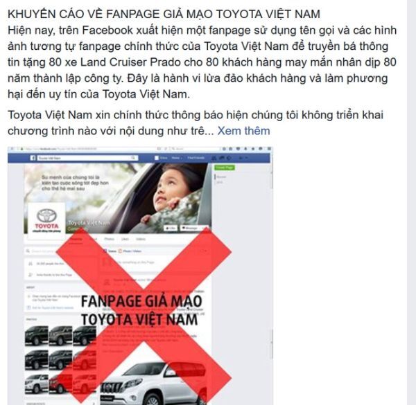 Fanpage lừa đảo trúng thưởng 80 chiếc ô tô Honda CRV.