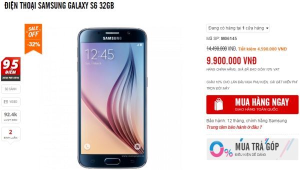 Galaxy S6 giảm giá xuống còn 9,9 triệu