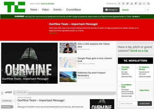 OurMine chuyển hướng, tấn công web công nghệ TechCrunch