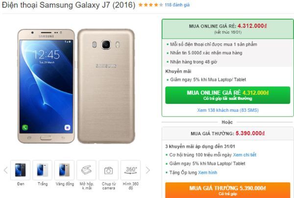 Galaxy J7 2016 giảm giá hấp dẫn cho khách hàng đặt mua online
