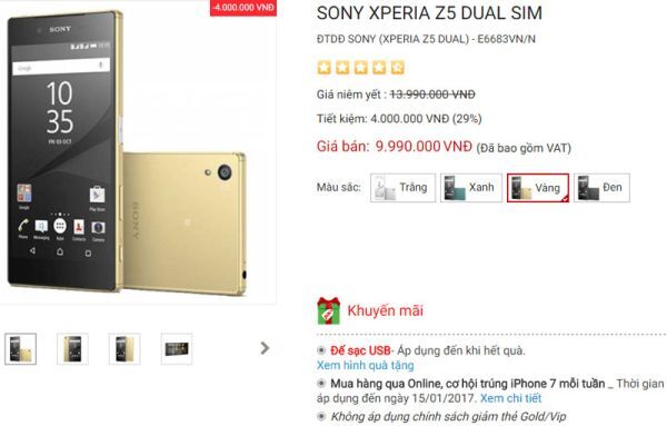 Trước thềm Tết Đinh Dậu 2017, Sony Xperia Z5 giảm giá 