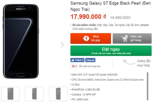 Galaxy S7 Edge Black Pearl giảm giá 1 triệu đồng tại thị trường Việt Nam