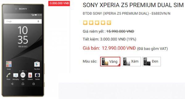 Sony Xperia Z5 Premium giảm giá bán xuống còn 12,99 triệu đồng