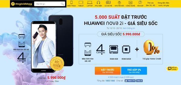 Huawei, thế giới di động, mua hàng trực tuyến, pre-order, Huawei nova 2i, nova 2i,