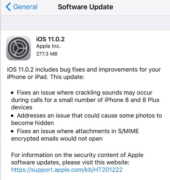 Apple phát hành bản cập nhật iOS 11.0.2