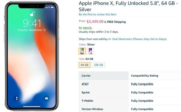 iPhone X được rao bán với giá hơn... 3000 USD trên Amazon