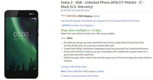 Amazon chính mở bán Nokia 2 với mức giá 2 triệu đồng