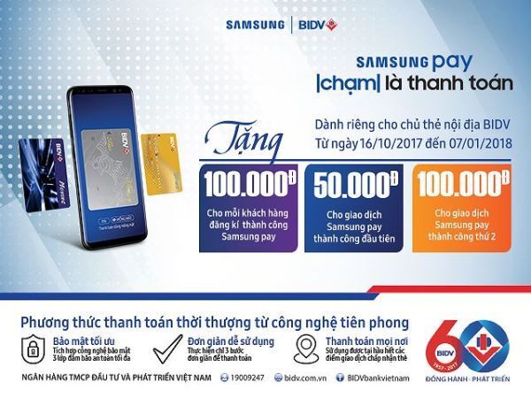BIDV ra mắt tính năng thanh toán thẻ ghi nợ nội địa qua Samsung Pay