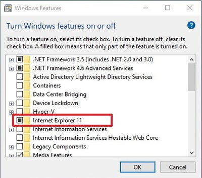 loại bỏ Internet Explorer ra khỏi Windows 10
