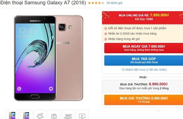 Samsung Galaxy A7 2016 giảm giá sốc, xuống còn 7,69 triệu đồng