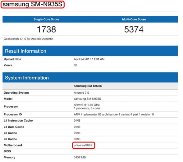 Thông tin trên Geekbench cho thấy Note 7R sẽ được trang bị chip Exynos 8895