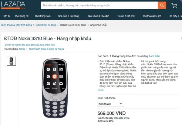 Nokia 3310 được rao giá 569.000 đồng trên Lazada