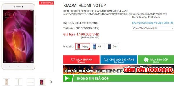 Xiaomi Redmi Note 4 giảm giá hấp dẫn, còn 4,19 triệu đồng