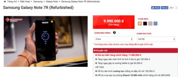 Galaxy Note 7R Refurbished xách tay có giá 10 triệu