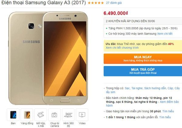 Mua Galaxy A3 2017 nhận phiếu mua hàng trị giá 1,5 triệu đồng