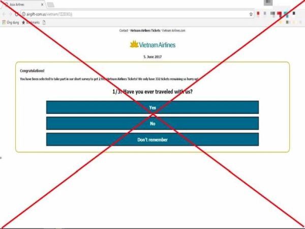 Cảnh giác trang web lừa tặng vé máy bay miễn phí