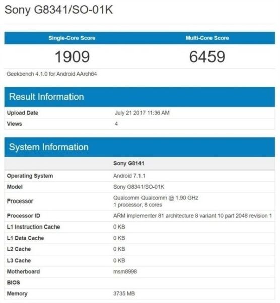Sony Xperia XZ1 có thể được trang bị chip Snapdragon 835