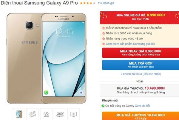 Galaxy A9 Pro giảm giá cho khách hàng đặt mua online từ nay đến hết ngày 31/7