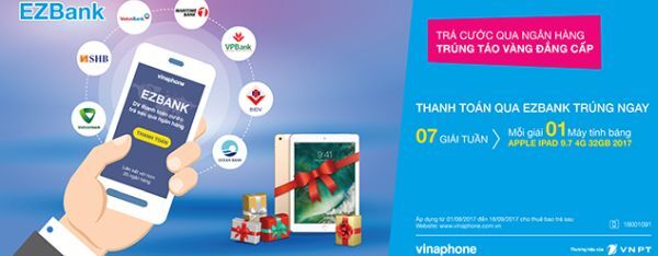 khuyến mãi, Vinaphone, Thanh toán tực tuyến, thanh toán cước, EzBank, 