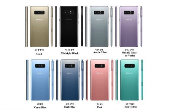 Galaxy Note 8 sẽ có tới 8 lựa chọn màu sắc cho khách hàng