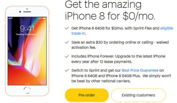 Nhà mạng Sprint cho đổi iPhone cũ lấy iPhone 8 với giá 0 USD