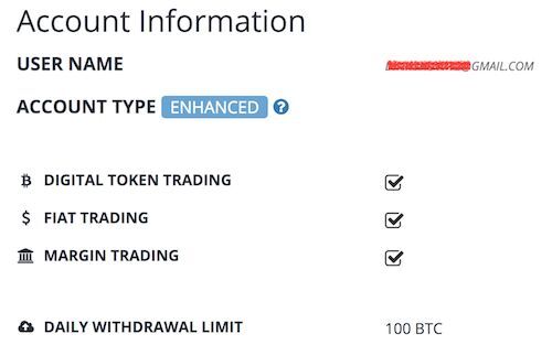 Thông tin về một tài khoản Bittrex đã xác minh thông tin cá nhân