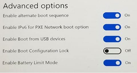 Tính năng được thiết lập thông qua màn hình Surface UEFI 