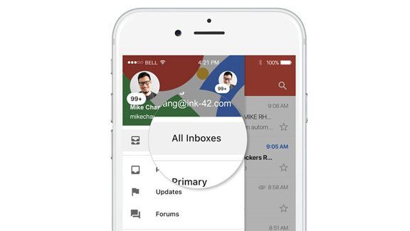 Gmail trên iOS cho phép xem nhiều tài khoản trong một hộp thư đến