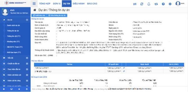 Giao diện thông tin dự án