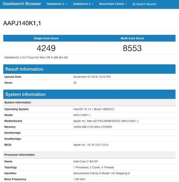 Macbook Air 2018 chạy vi xử lý Core i7 đã lộ diện