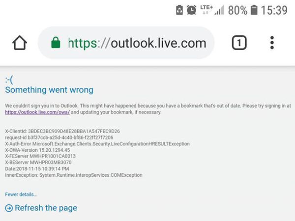 Dịch vụ Outlook Mail của Microsoft gặp sự cố không thể sử dụng