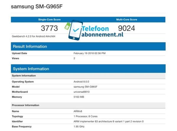 Galaxy S9+ lộ điểm hiệu năng cao kỷ lục