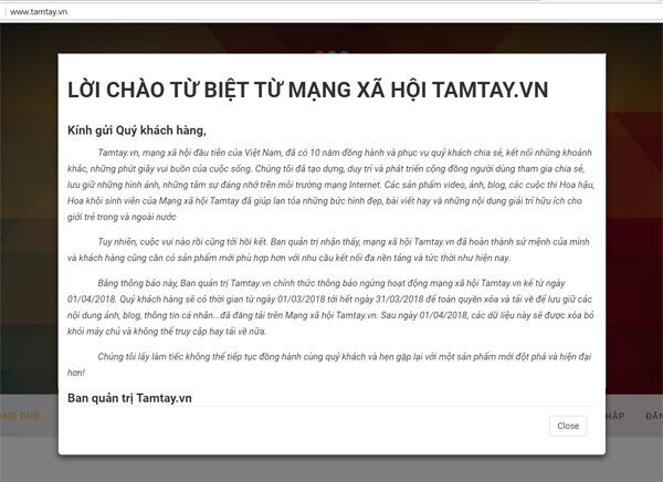  Mạng xã hội, Công ty Tamtay, đóng cửa dịch vụ, Tầm tay, tamtay.vn,