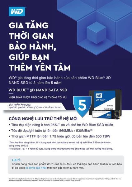 Western Digital gia tăng thời gian bảo hành của dòng sản phẩm WD Blue SSD