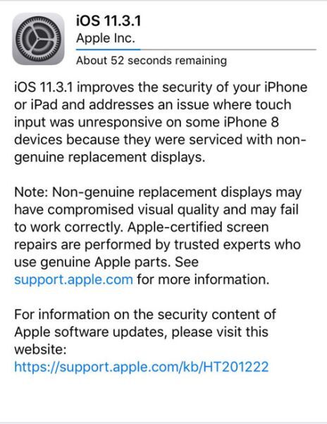 Apple chính thức phát hành bản cập nhật iOS 11.3.1